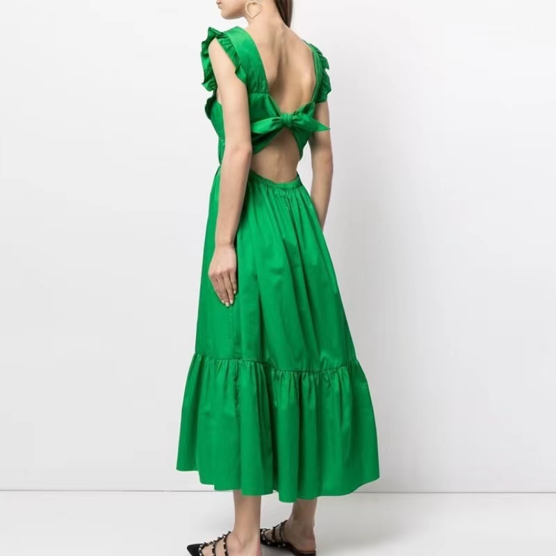 V-neck Bailiúchán Bailiúcháin Lása-Up Backless Gúna Stíl íostach Stíl íostach Flanged Ard-Choim Aonair Sciorta Fada Vest Long Vest Slit Long