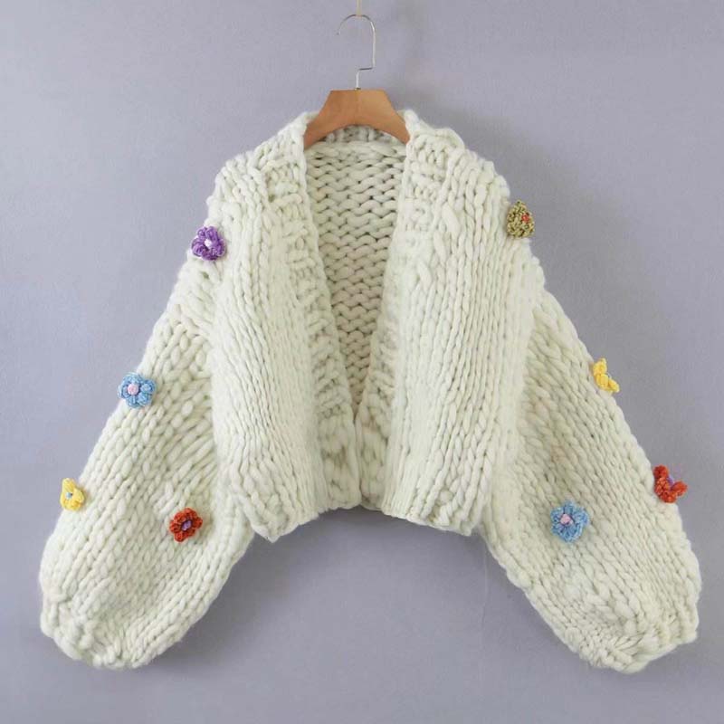 Dath soladach Cotton Aicrileach Sleeve Gearr Cardigan Geansaí Mná Bláth Tríthoiseach don Samhradh