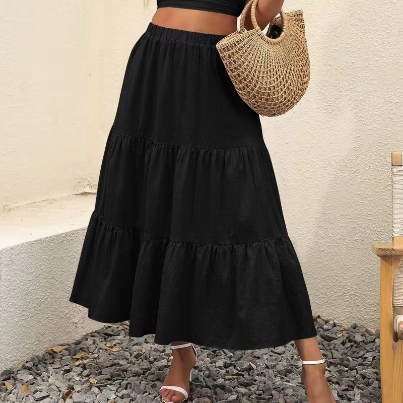 Pléadáil Waist Elastic Elastic Samhradhna mBan A-Líne Swing Flowy Swing Gúna Sciorta Trá Fada Srathach Le PocketsSkirt