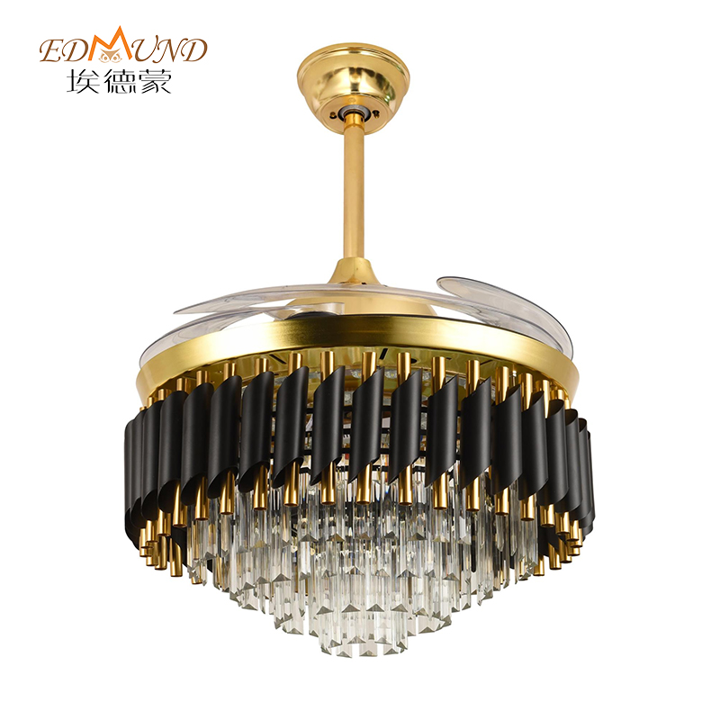 K001 Fan Candelier Uasteorainn le solas le dath iargúlta 42 orlach 3 le Chandelier Fan Crystal Cainteoir