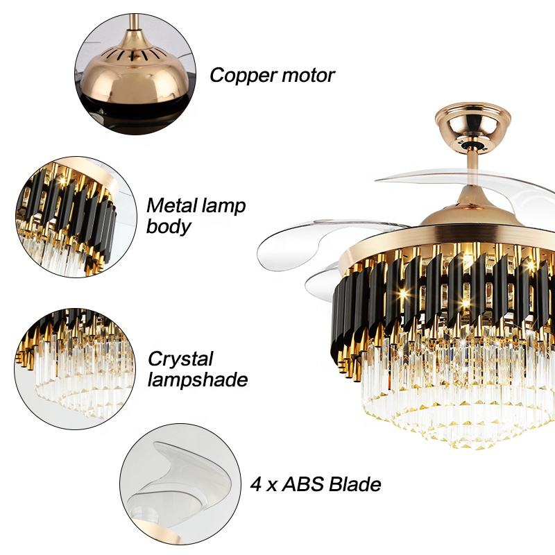 K002 lucht leanúna uasteorainn chandelier le solas le dath iargúlta 42 orlach 3 le Chandelier Fan Crystal Cainteoir