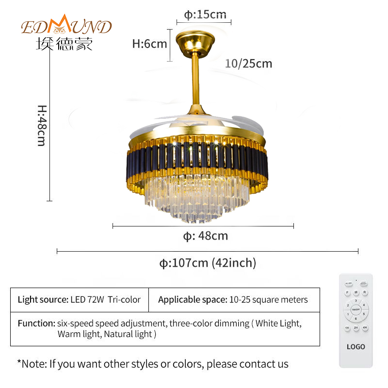 K008 lucht leanúna uasteorainn chandelier le solas le dath iargúlta 42 orlach 3 le Chandelier Fan Crystal Cainteoir
