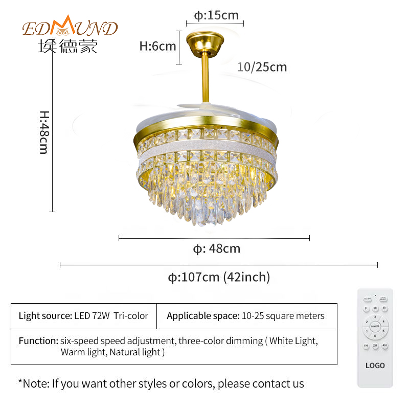 K010 lucht leanúna uasteorainn chandelier le solas le dath iargúlta 42 orlach 3 le Chandelier Fan Crystal Cainteoir