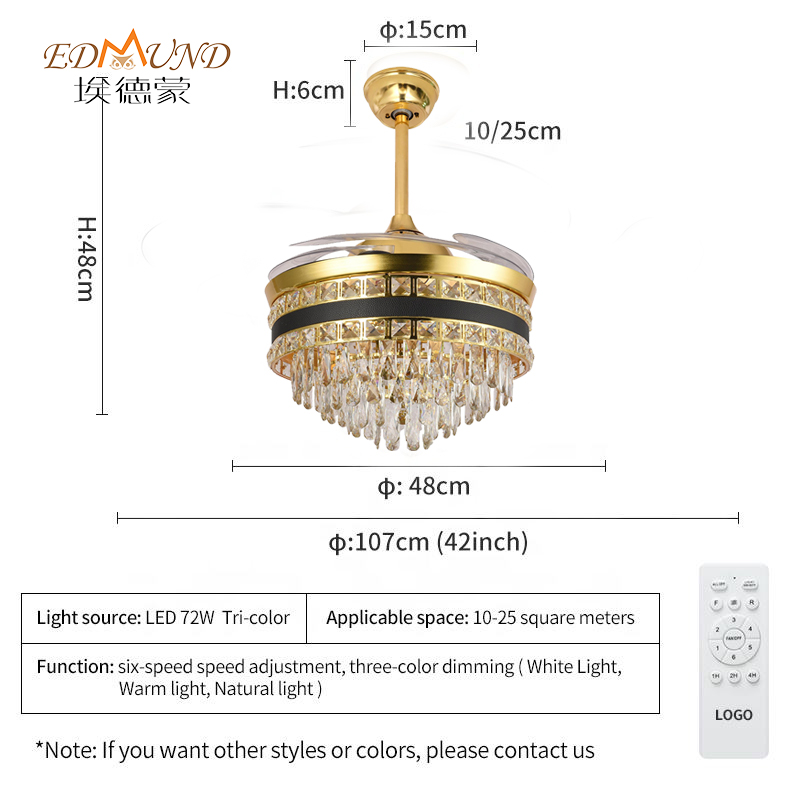 K012 lucht leanúna uasteorainn chandelier le solas le dath iargúlta 42 orlach 3 le Chandelier Fan Crystal Cainteoir