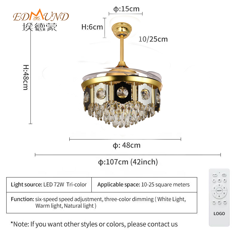 K013 lucht leanúna uasteorainn chandelier le solas le dath iargúlta 42 orlach 3 le Chandelier Fan Crystal Cainteoir