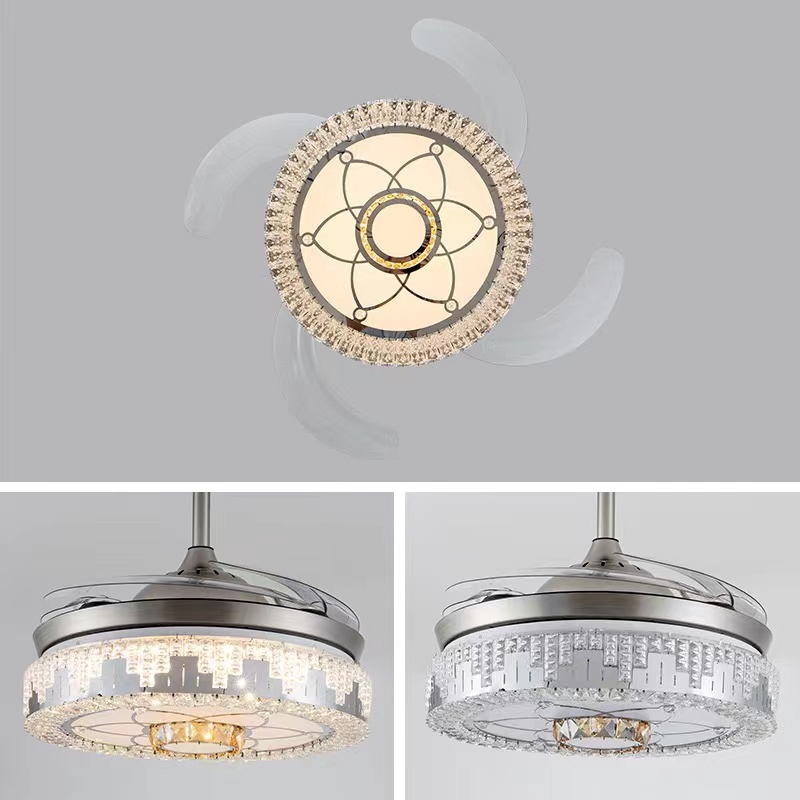 K017 lucht leanúna uasteorainn chandelier le solas le dath iargúlta 42 orlach 3 le Chandelier Fan Crystal Cainteoir