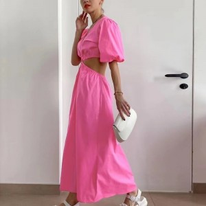 Gúna muinchille gearr laindéir v-mhuineál