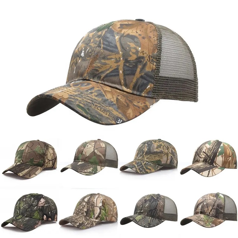 Unisex Camouflage Hat Camo Fishing Baseball Cap päikesekaitsevahend Kiire kuivatamine trükitud jahimüts