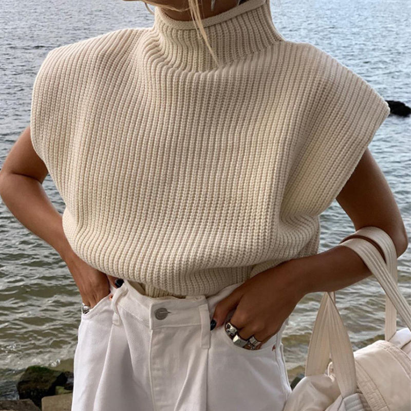 An samhradh agus an fómhar faiseanta sleeveless vest turtleneck barr barr barr galánta