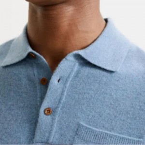 Geansaí mórdhíola bán-Cashmere Iodálach le collar polo