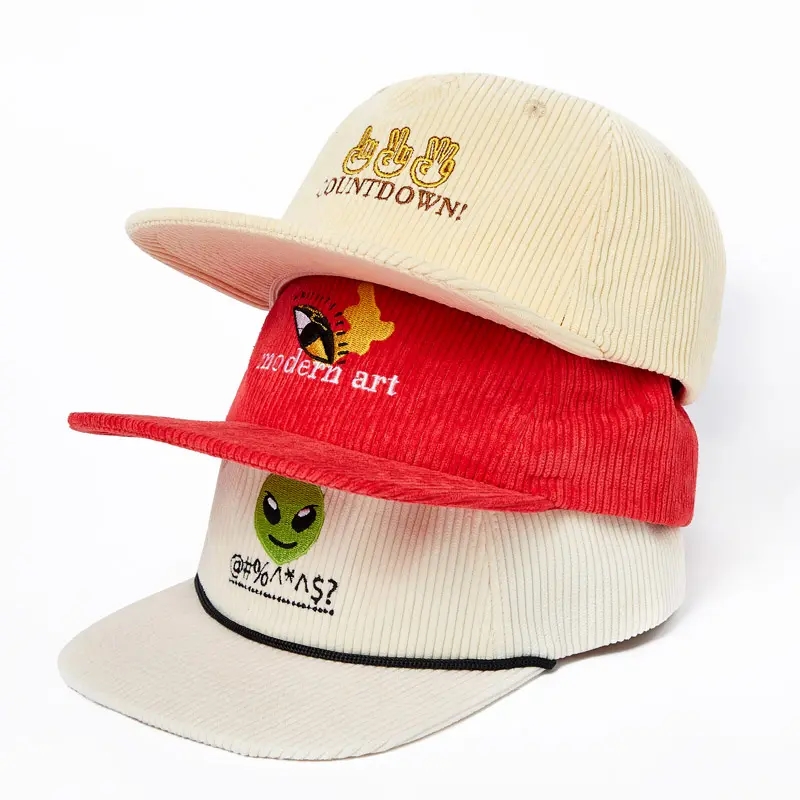 Corduroy saincheaptha mórdhíola 3D bróidnéireacht snapback hata caipín snapback