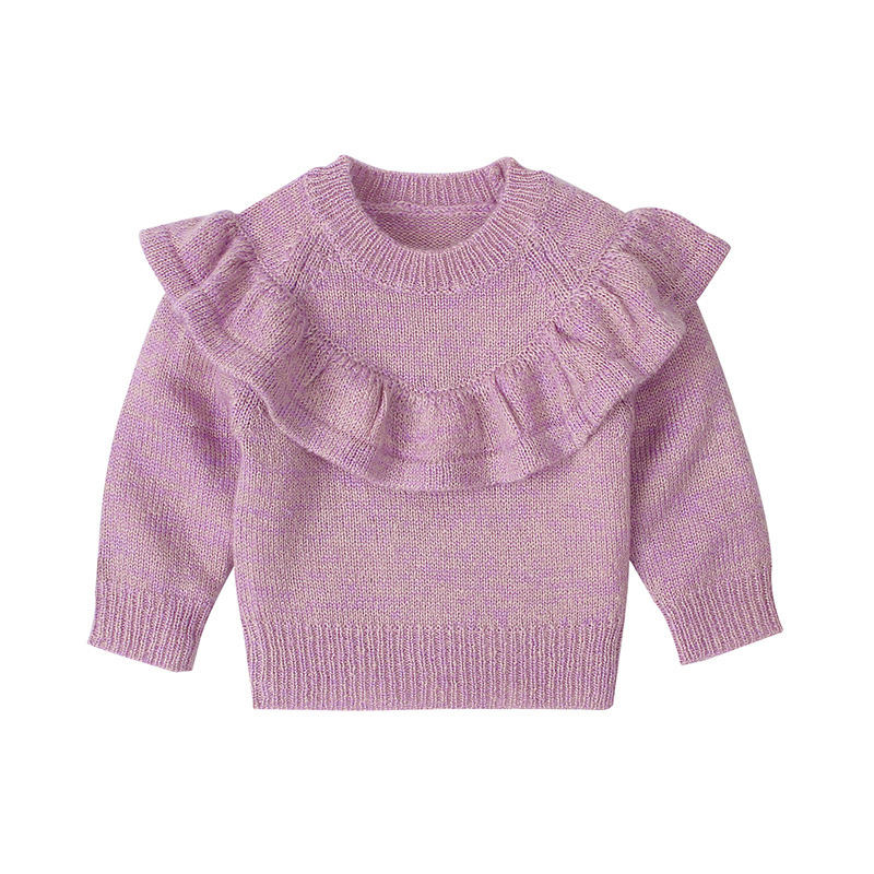 Éadaí Babaí Cailíní Long Sleeve Cniotáil Ruffle Geansaí Dath Soladach Patrúin Cniotála Dath Soladach