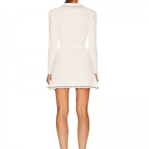 2023 Monaróir Cniotála Cniotáilte Dearadh Geimhridh V-Muineál Fada Sleeved Cniotáil Gúna Geansaí Mná