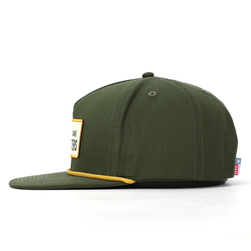 OEM saincheaptha clasaiceach ardchaighdeáin 5 phainéal arm bróidnéireachta bróidnéireachta glas cadáis fite lógó paiste fite hata caipín caipín snapback