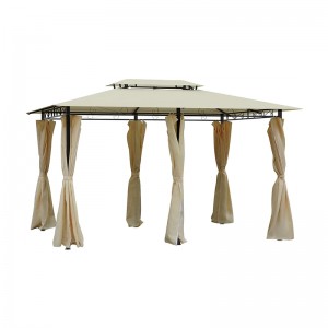 10 \'x 13\' \'Gazebo Pergola barr boga amuigh faoin aer le cuirtíní, fráma cruach 2 shraith gazebo do PATIO, uachtar bán