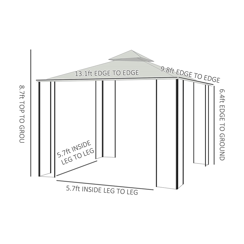 10 'x 13' 'Gazebo Pergola barr boga amuigh faoin aer le cuirtíní, fráma cruach 2 shraith gazebo do PATIO, uachtar bán