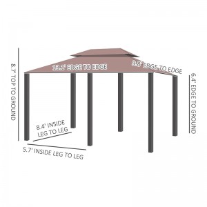 10 \'x 13\' \'Pergola Gazebo barr boga amuigh faoin aer le cuirtíní, gazebo fráma cruach 2 shraith do PATIO, khaki