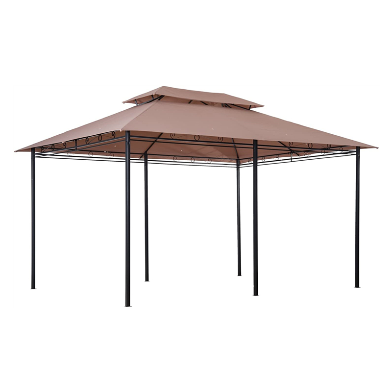 10 'x 13' 'Pergola Gazebo barr boga amuigh faoin aer le cuirtíní, gazebo fráma cruach 2 shraith do PATIO, khaki