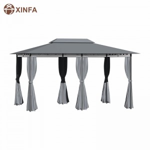 10 \'x 13\' \'Gazebo Pergola barr boga amuigh faoin aer le cuirtíní, fráma cruach 2 shraith gazebo do PATIO, Sage Gray