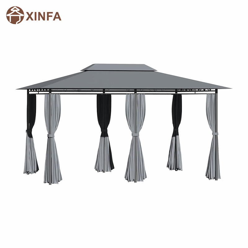 10 'x 13' 'Gazebo Pergola barr boga amuigh faoin aer le cuirtíní, fráma cruach 2 shraith gazebo do PATIO, Sage Gray