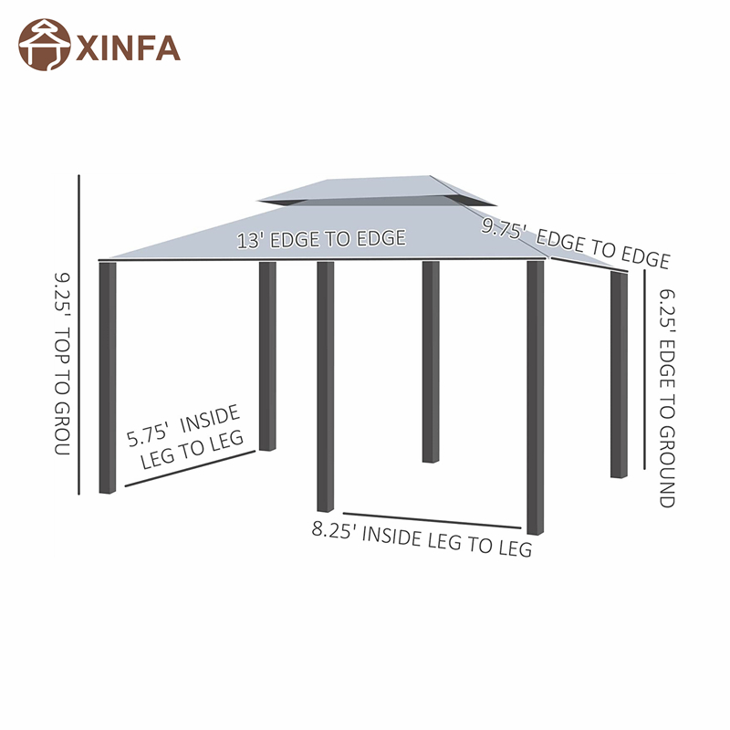 10 'x 13' 'Gazebo Pergola barr boga amuigh faoin aer le cuirtíní, fráma cruach 2 shraith gazebo do PATIO, Sage Gray