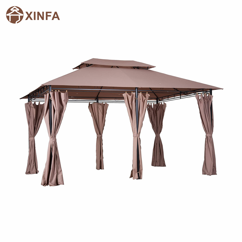 10 'x 13' 'Pergola Gazebo barr boga amuigh faoin aer le cuirtíní, gazebo fráma cruach 2 shraith do PATIO, khaki