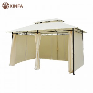10 \'x 13\' \'Gazebo Pergola barr boga amuigh faoin aer le cuirtíní, fráma cruach 2 shraith gazebo do PATIO, uachtar bán