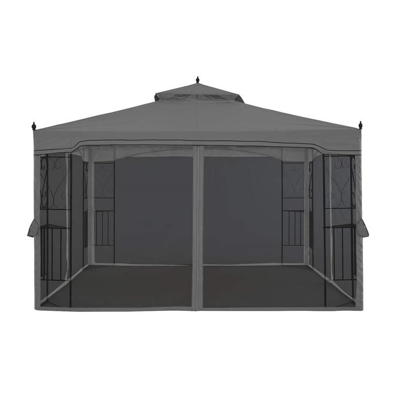 10 'x 10' 'Cruach PATIO Allamuigh Gazebo Ghairdín Ceannbhrat le Cuirtíní Mogalra Inbhainte Éadach Barr Beige Beige