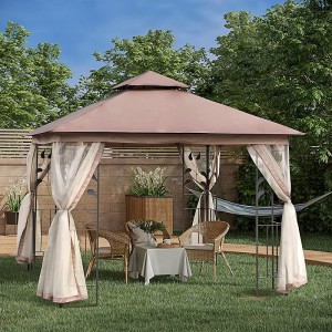 10 \'x 10\' Cruach PATIO Allamuigh Gazebo Ghairdín Ceannbhrat le cuirtíní mogalra inbhainte