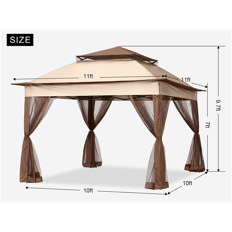 Soláthairtí gairdín Pergola Alúmanam Gazebo Allamuigh Úsáid Gníomhaíocht Allamuigh le Net Mosquito, Donn Solas donn