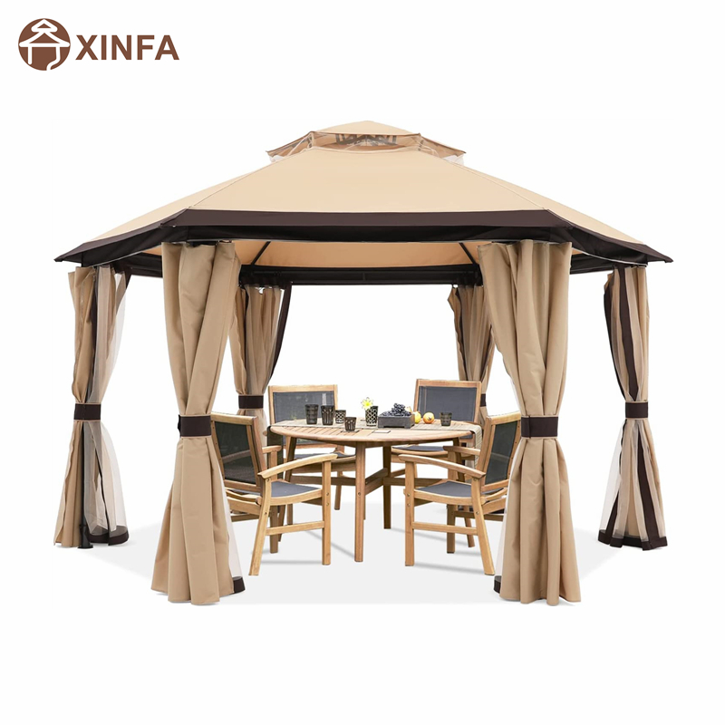 10 'x10' gazebos do patios gazebo heicseagánach amuigh faoin aer le cuirtíní líonta agus príobháideachta