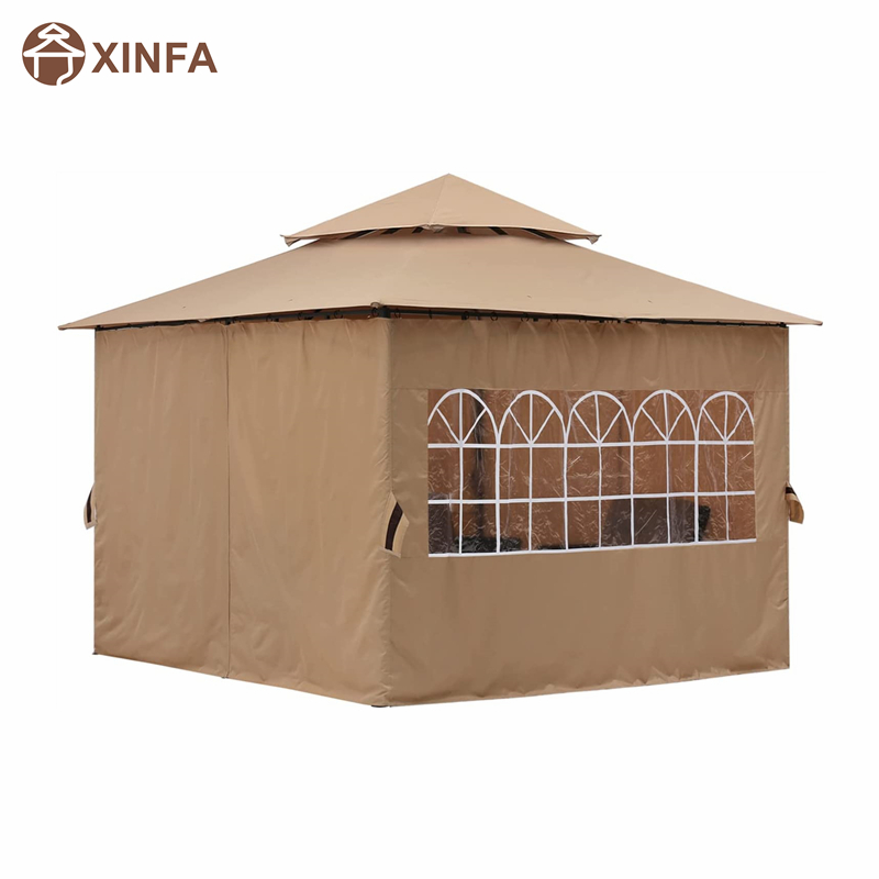 Gazebo amuigh faoin aer 10 '10 ’do PATIO le ballaí fuinneoigena heaglaise, Brown