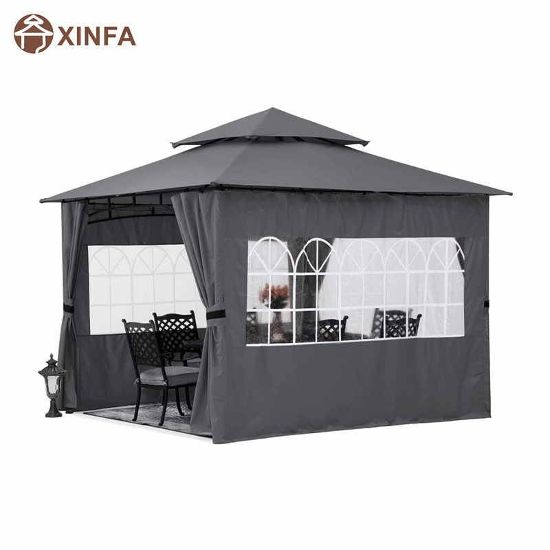Gazebo amuigh faoin aer 10 '10 ’le haghaidh PATIO le ballaí fuinneoigena heaglaise, Grey