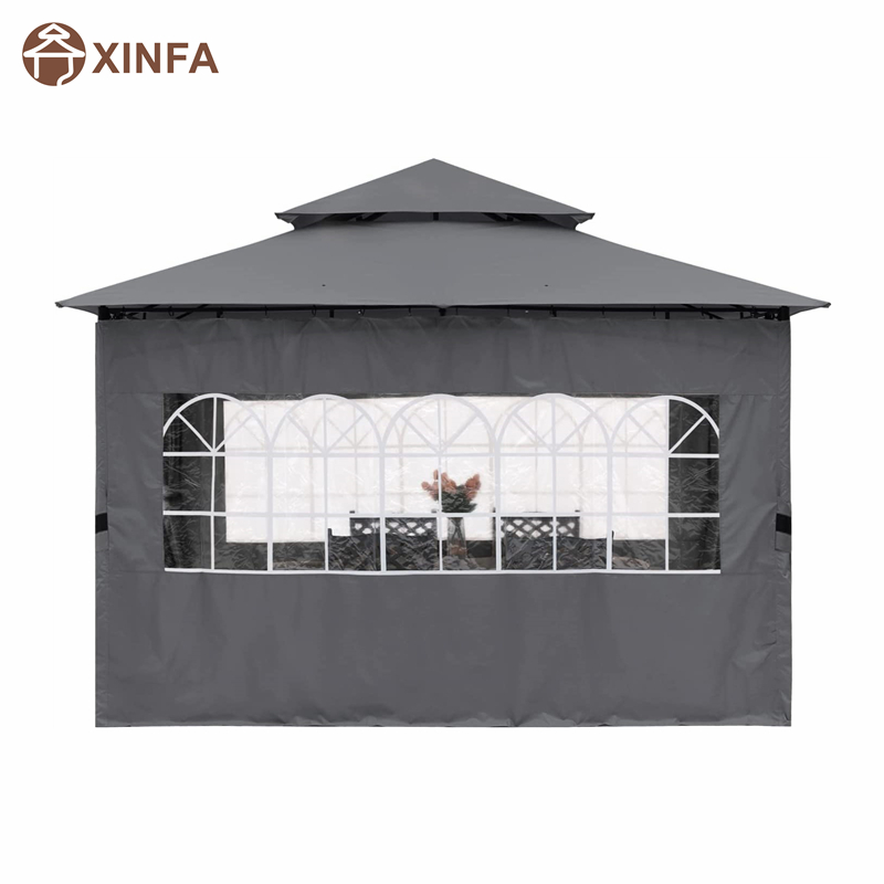 Gazebo amuigh faoin aer 10 '10 ’le haghaidh PATIO le ballaí fuinneoigena heaglaise, Grey