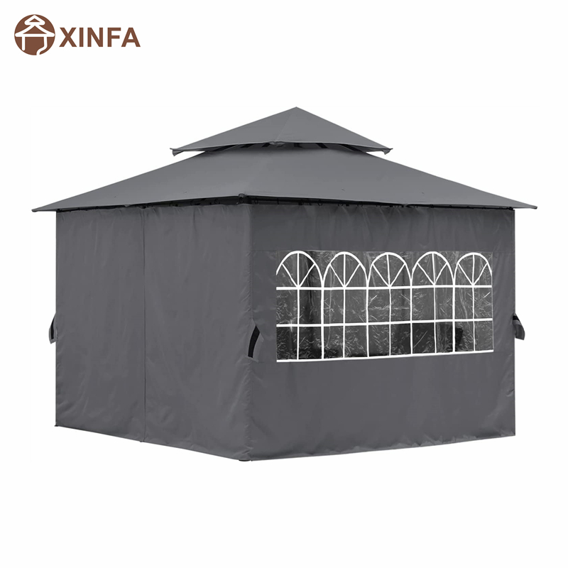Gazebo amuigh faoin aer 10 '10 ’le haghaidh PATIO le ballaí fuinneoigena heaglaise, Grey