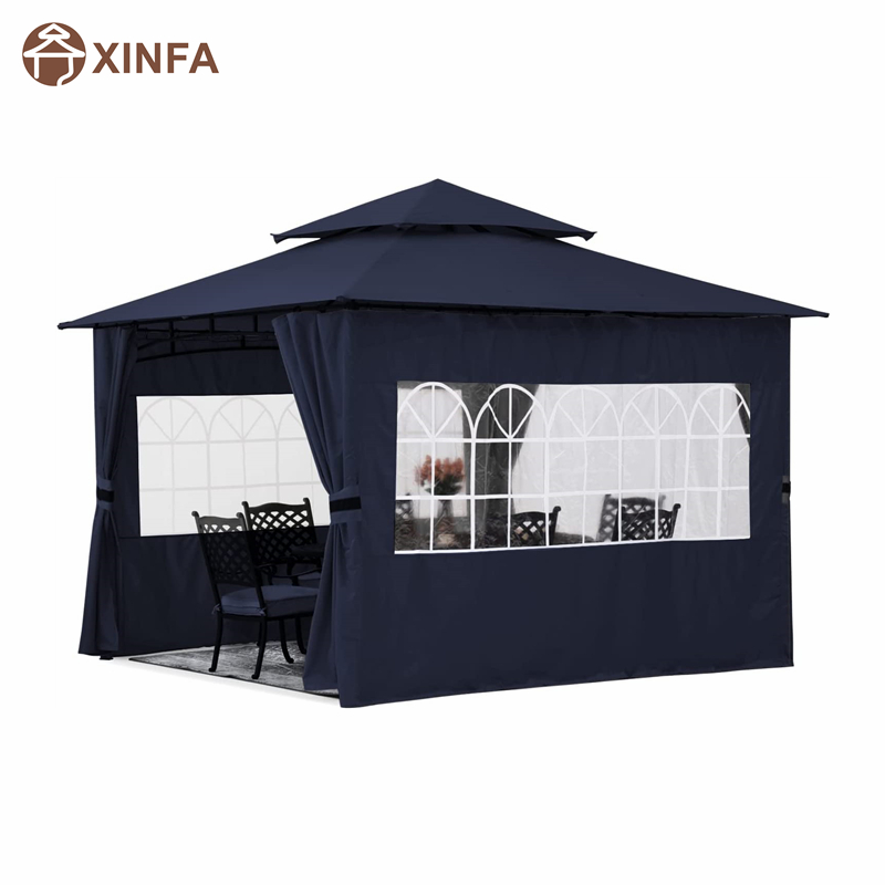 Gazebo amuigh faoin aer 10 '10 ’le haghaidh PATIO le ballaí fuinneoigena heaglaise, gorm