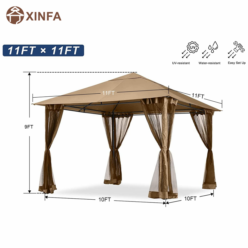 10n120; ceannbhrat gazebo patio amuigh faoin aer le líontán mosquito le haghaidh faiche, gairdín, cúlchlós, donn