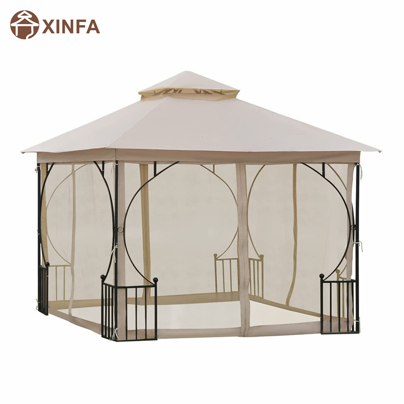 10 'x 10' 'Ghairdín Cruach Allamuigh Gazebo CANOPTE le ballaí líonta mogalra agus díon atá frithsheasmhach in aghaidh ghathanna UV