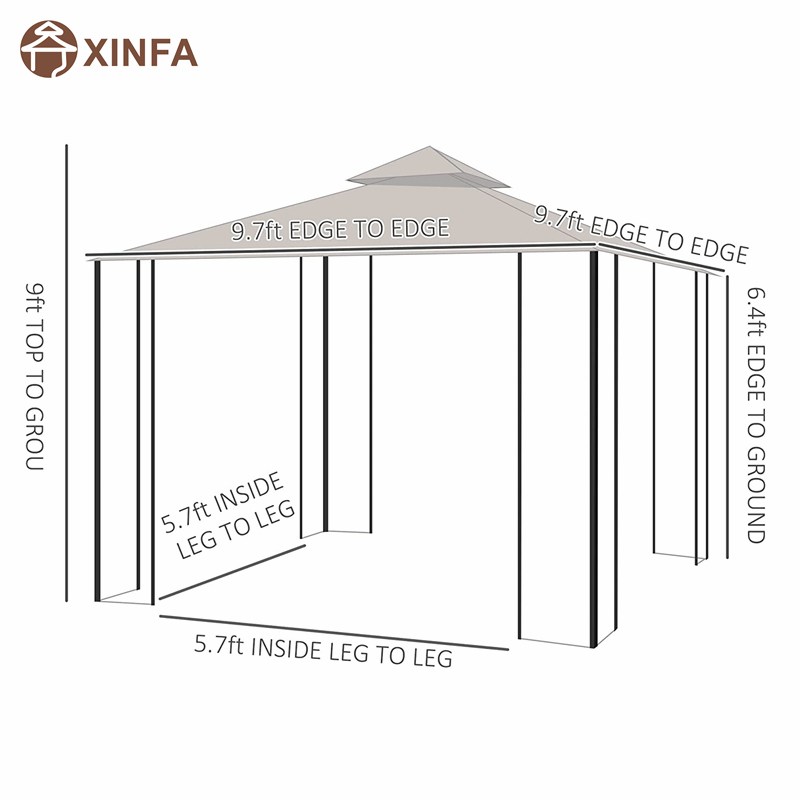 10 'x 10' 'Ghairdín Cruach Allamuigh Gazebo CANOPTE le ballaí líonta mogalra agus díon atá frithsheasmhach in aghaidh ghathanna UV