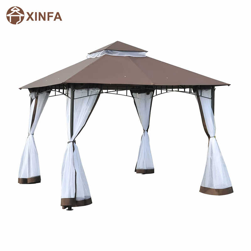 10 x 10 'Puball ceannbhrat PATIO Allamuigh Gazebo le ballaí mogalra, ceannbhrat 2 shraith do chúlchlós, caife