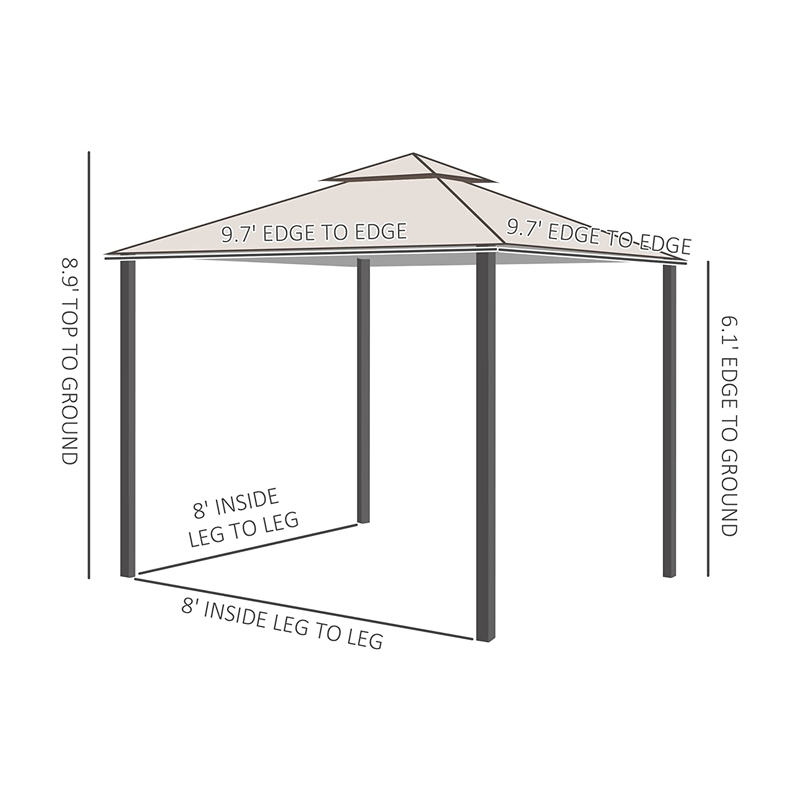 10 x 10 'Puball PATIO Allamuigh Gazebo Puball le ballaí mogalra, ceannbhrat 2 shraith do chúlchlós, beige