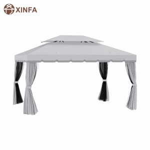 10 \'x 13\' PATIO Gazebo Díon Dúbailte Díon Dúbailte Allamuigh Fothain ceannbhrat le Líonta N Cuirtíní, Grey