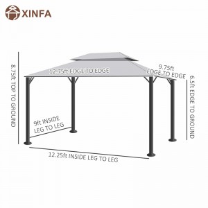 10 \'x 13\' PATIO Gazebo Díon Dúbailte Díon Dúbailte Allamuigh Fothain ceannbhrat le Líonta N Cuirtíní, Grey