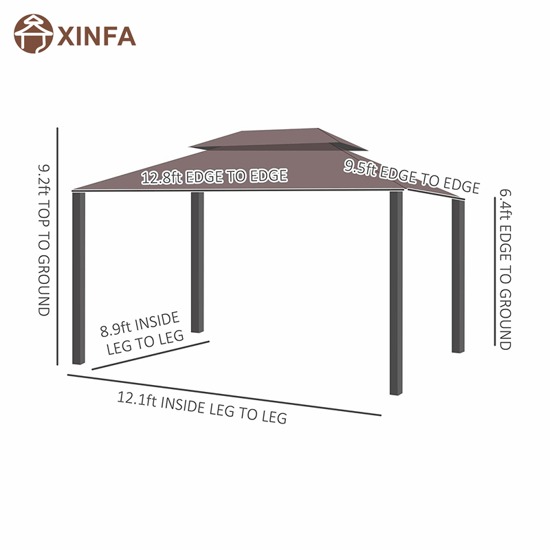 10 'x 13' PATIO Gazebo Díon Dúbailte Díon Dúbailte Allamuigh Fothain ceannbhrat le Líonta N Cuirtíní, Coffee