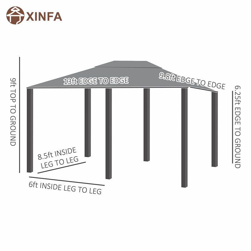 10 'x 13' foscadh ceannbhrat PATIO Allamuigh Gazebo le 6 bhalla inbhainte, liath