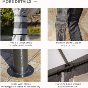 10 \'x 12\' \'Gazebo PATIO Allamuigh Gazebo Shelter Canopy Woler Díon Díon, Sidellalls Mogalra Zippered, Grey