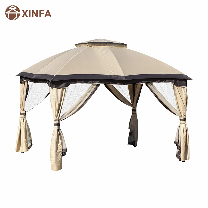 12 'x 10' puball ceannbhrat gazebo lasmuigh 2-leibhéal do PATIO le ballaí mogalra zippered, beige