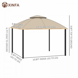 12 \'x 10\' puball ceannbhrat gazebo lasmuigh 2-leibhéal do PATIO le ballaí mogalra zippered, beige