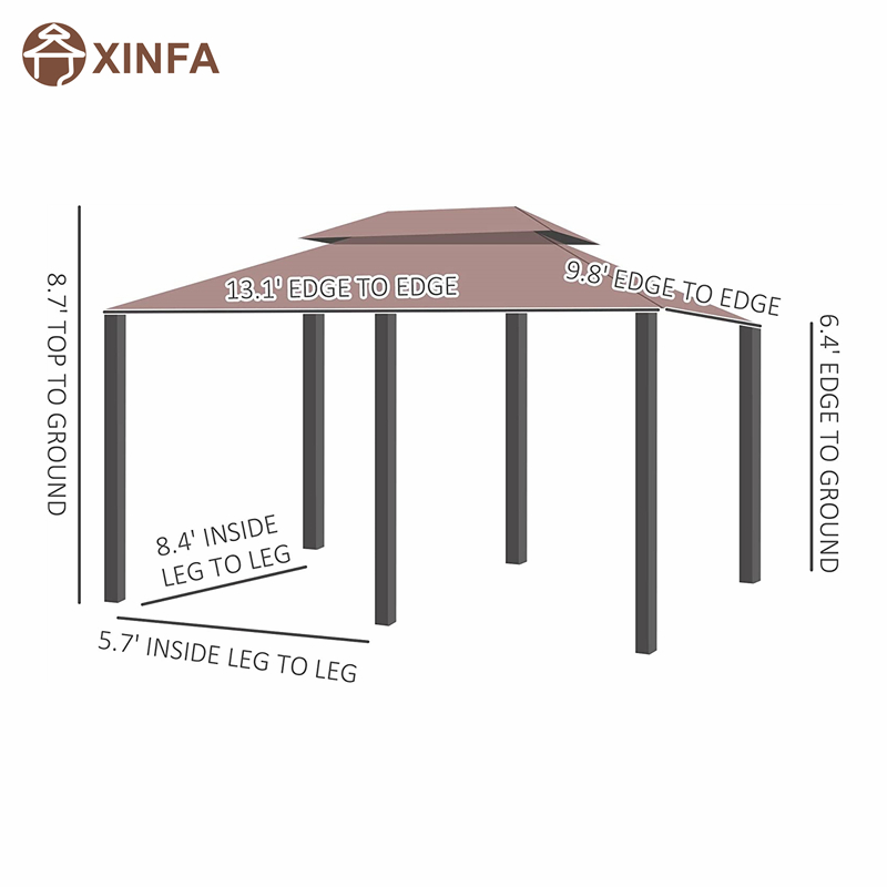 10 'x 13' 'Pergola Gazebo barr boga amuigh faoin aer le cuirtíní, gazebo fráma cruach 2 shraith do PATIO, khaki