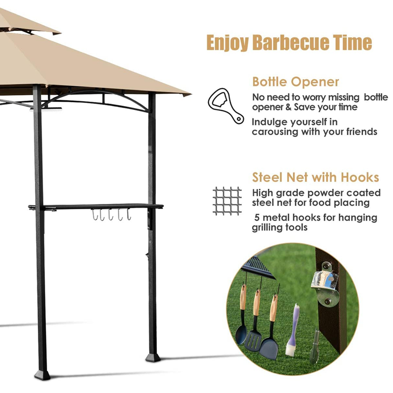 8 'x 5' ceannbhrat 2-sraith barr grill gazebo patio amuigh faoin aer foscadh gazebo gazebo le fráma cruach sturdy